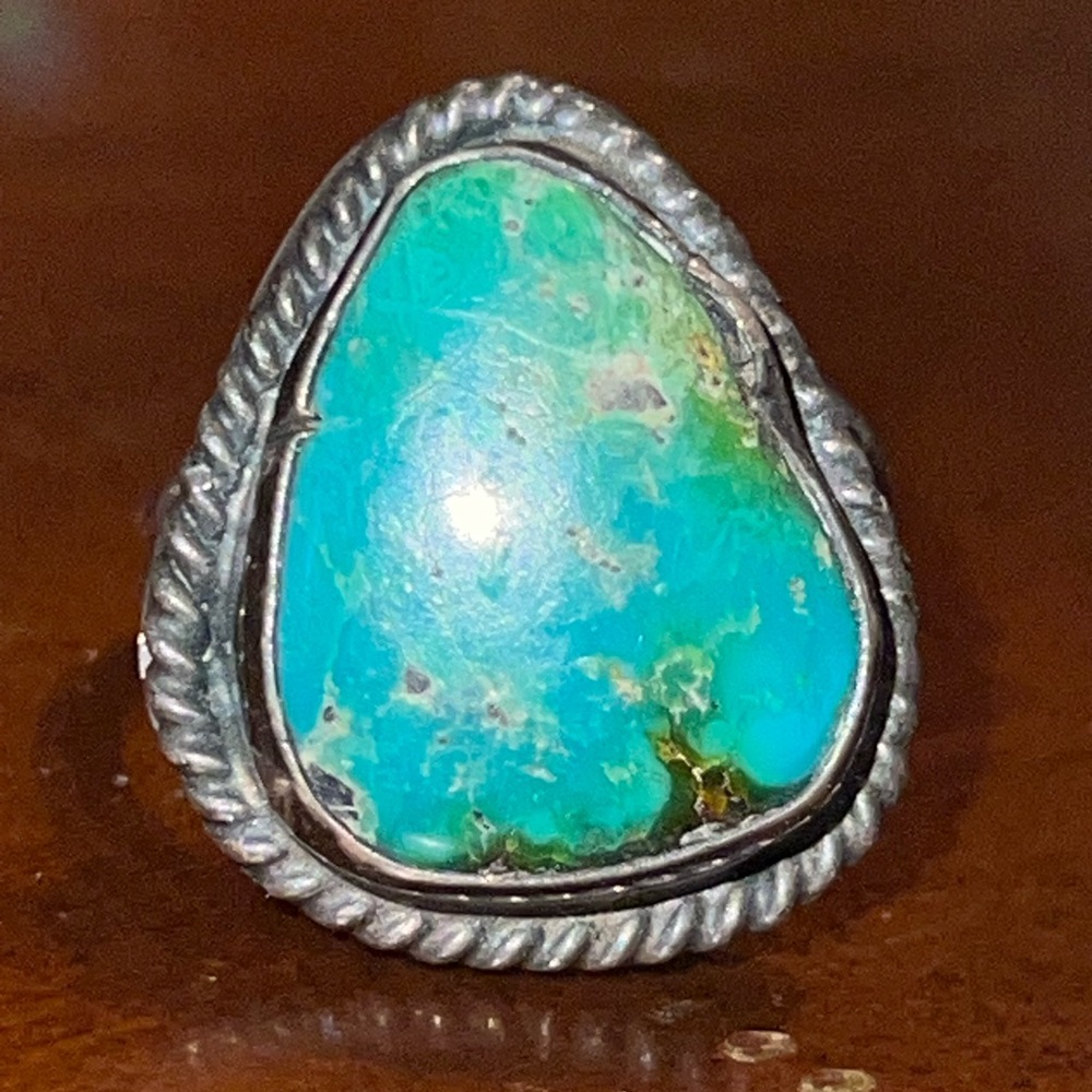 6 TURQUOISE RING unsigned silver vintage handmade classic DESIGN authentic